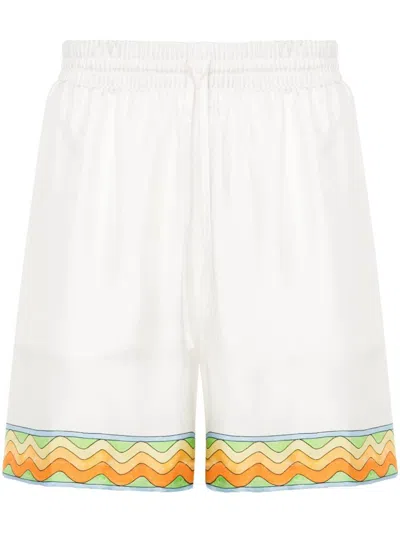 Shop Casablanca Drawstring Silk Shorts In White