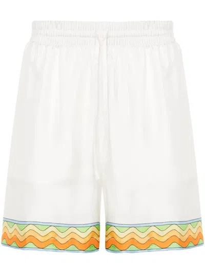 Casablanca Drawstring Silk Shorts In White