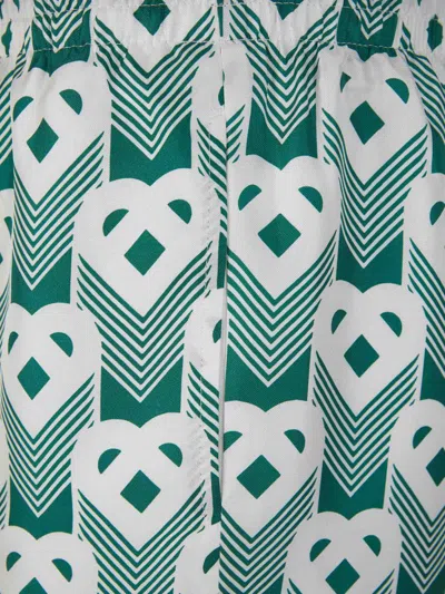 Shop Casablanca Heart Silk Bermuda Shorts In Verd Fosc
