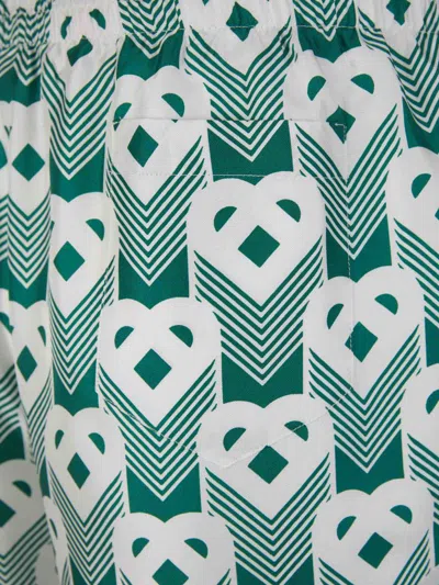 Shop Casablanca Heart Silk Bermuda Shorts In Verd Fosc