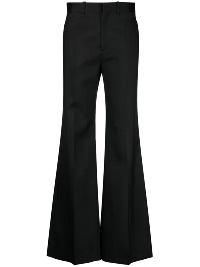 Shop Chloé Flared Silk Blend Wool Trousers In Black