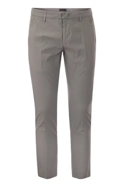 Shop Dondup Alfredo - Slim-fit Cotton Trousers In Grey