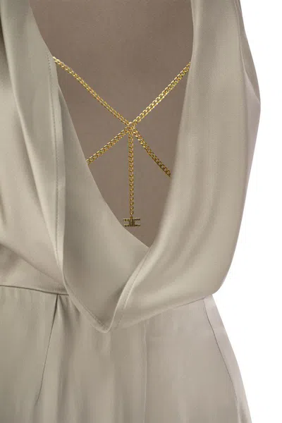 Shop Elisabetta Franchi Fluid Crepe Jumpsuit With Bra Accessory In Pearl