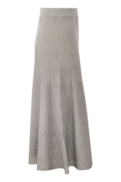 Shop Elisabetta Franchi Metallised Viscose Midi Skirt In Grey