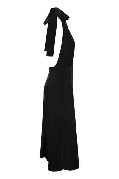 Shop Elisabetta Franchi Satin Midi Dress With Asymmetric Skirt In Black