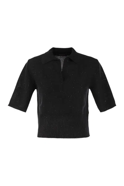 Shop Fabiana Filippi Short-sleeved Polo Shirt With Sequins In Black