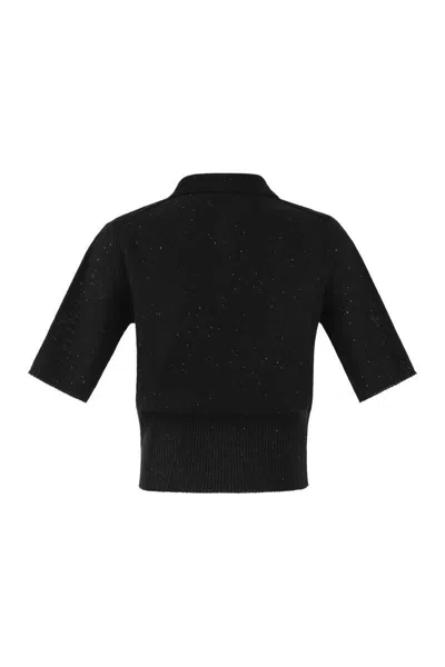 Shop Fabiana Filippi Short-sleeved Polo Shirt With Sequins In Black