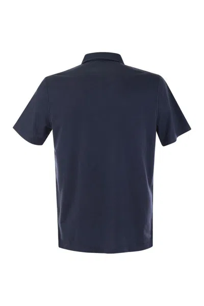 Shop Fedeli Cotton Polo Shirt With Open Collar In Blue