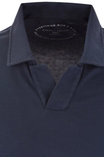 Shop Fedeli Cotton Polo Shirt With Open Collar In Blue