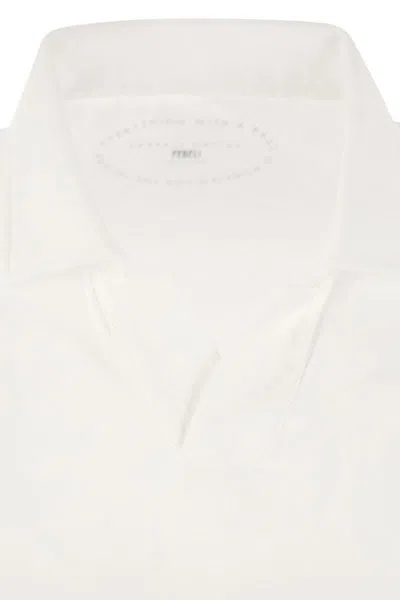 Shop Fedeli Cotton Polo Shirt With Open Collar In White