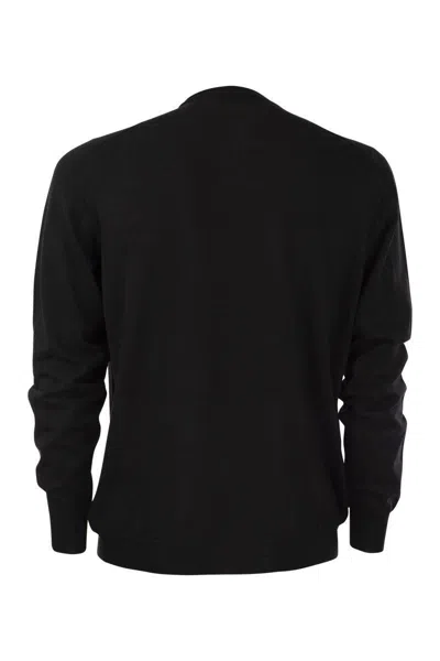 Shop Fedeli Crew-neck Sweater In Superfine Virgin Wool In Black