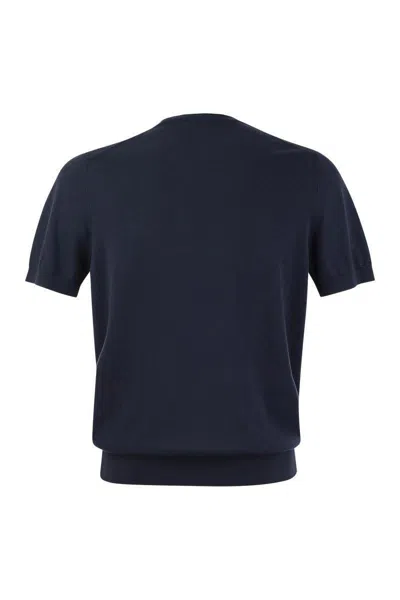 Fedeli Garment-dyed Black Crew-neck T-shirt In Organic Cotton In Blue