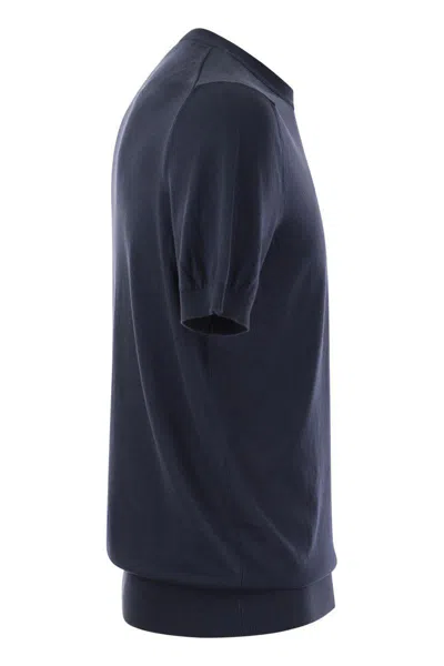 Fedeli Garment-dyed Black Crew-neck T-shirt In Organic Cotton In Blue