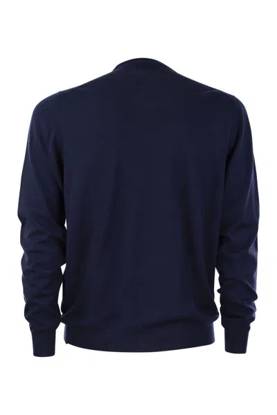 Shop Fedeli Crew-neck Sweater In Superfine Virgin Wool In Blue