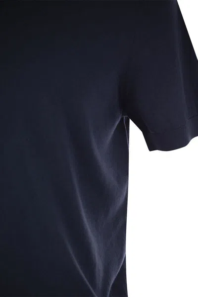 Fedeli Garment-dyed Black Crew-neck T-shirt In Organic Cotton In Blue
