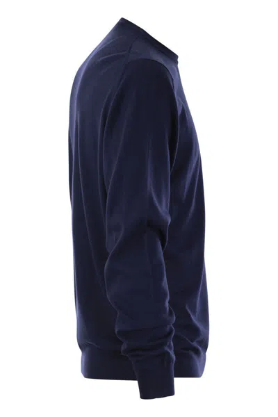 Shop Fedeli Crew-neck Sweater In Superfine Virgin Wool In Blue