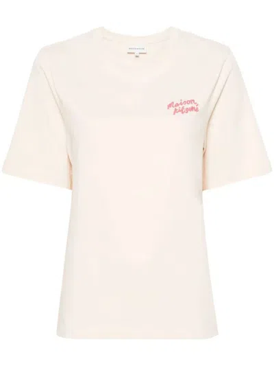 Shop Maison Kitsuné Embroidered Logo T-shirt Clothing In Nude & Neutrals