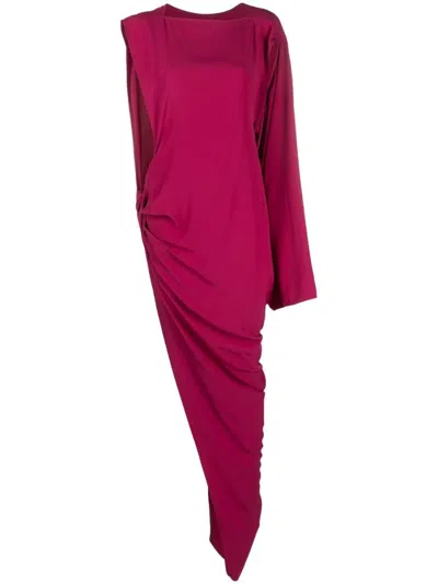 Shop Rick Owens Long One-shoulder Draped Silk Blend Dress In Fuchsia