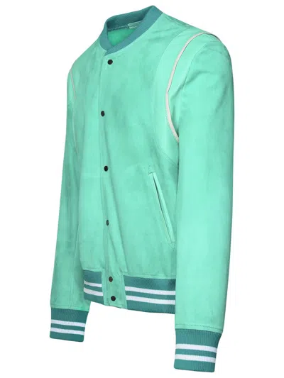 Shop Salvatore Santoro Green Leather Bomber Jacket