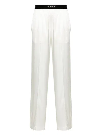 Shop Tom Ford Pajama Trousers With Velvet Trim In Nude & Neutrals