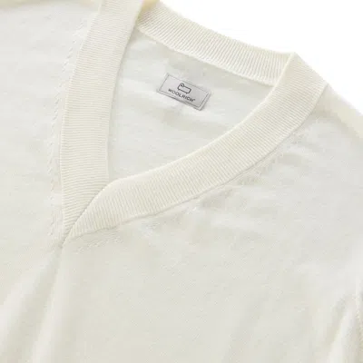 Shop Woolrich Cotton Cashmere V-neck In Plaster White
