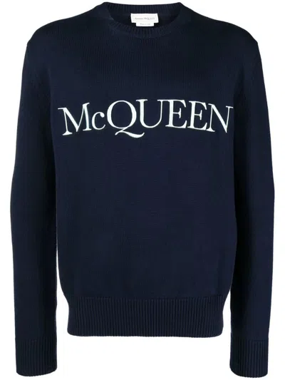 Shop Alexander Mcqueen Logo Cotton Sweater In Blue