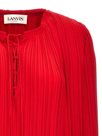 Shop Lanvin 'flared Pleated' Dress In Red