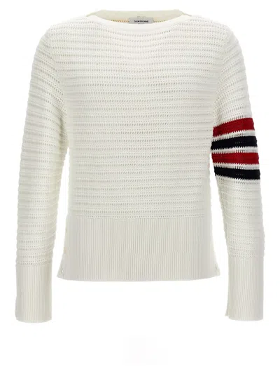 Shop Thom Browne 'faux Crochet Stitch' Sweater In White