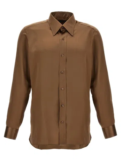 Shop Tom Ford Charmeuse Shirt In Brown