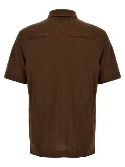 Shop Zegna Linen Polo Shirt In Brown