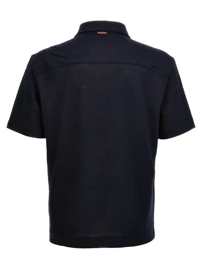 Shop Zegna Linen Polo Shirt In Blue
