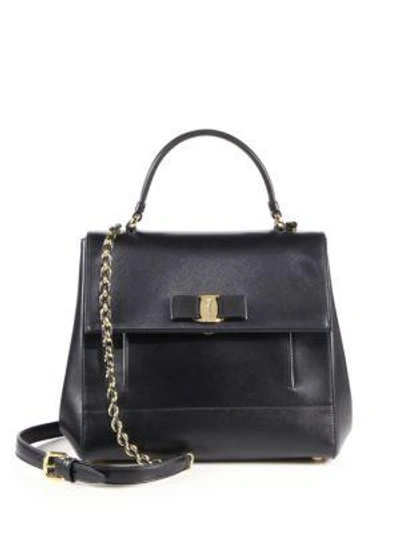 Shop Ferragamo Carrie Saffiano Leather Satchel In Black