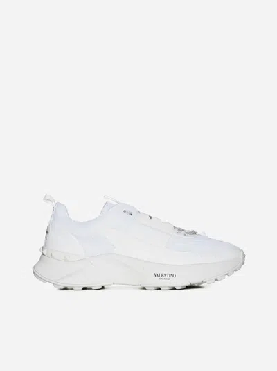 Shop Valentino True Act Mesh And Rubberized Fabric Sneakers In White