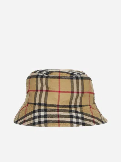 Shop Burberry Check Cotton Bucket Hat In Archive Beige