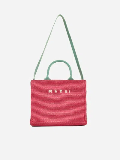 Shop Marni Basket Small Fabric Bag In Dry Rose,cypress