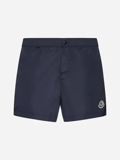 Shop Moncler Technical Nylon Swim Shorts In Blue