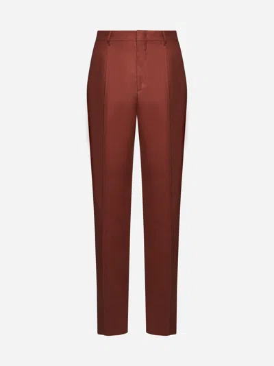 Shop Tagliatore Linen Trousers In Rust