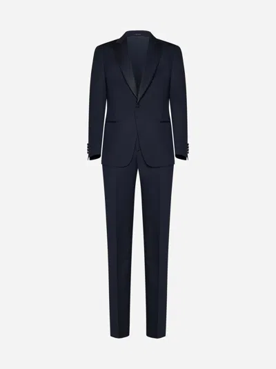 Shop Giorgio Armani Virgin Wool Tuxedo In Dark Navy