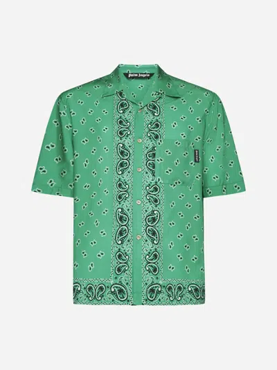 Shop Palm Angels Paisley Print Viscose Shirt In Green