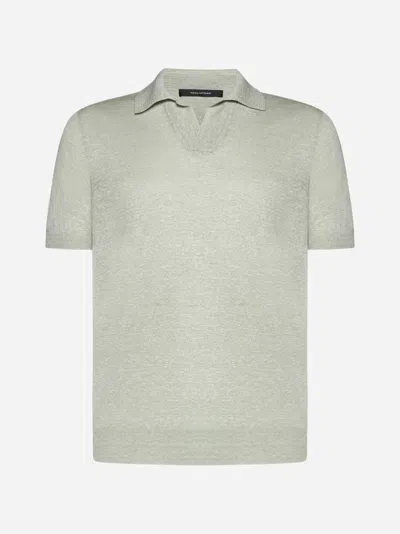 Shop Tagliatore Linen And Cotton Polo Shirt In Light Green