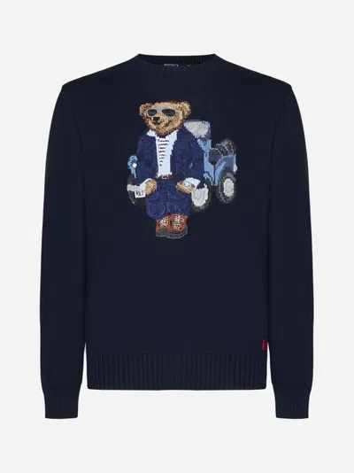 Shop Polo Ralph Lauren Bear Cotton Sweater In Navy
