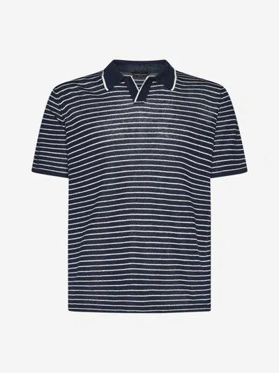 Shop Roberto Collina Striped Linen Polo Shirt In Navy,white