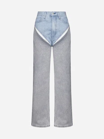 Shop Y/project Cut-out Jeans In Ice Blue,grey