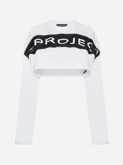 Shop Y/project Scrunched Logo Cotton Crop Top In Optic White
