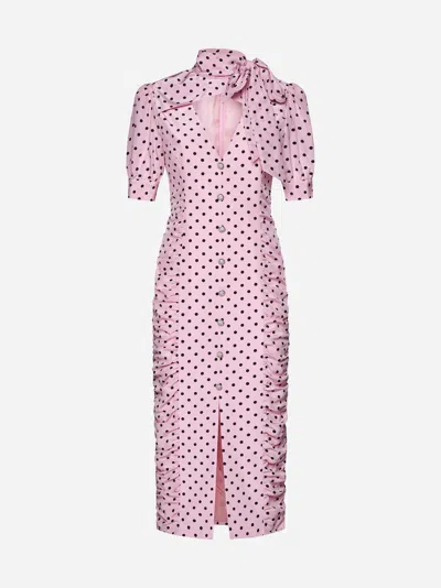 Shop Alessandra Rich Polka Dot Print Silk Midi Dress In Pink,black