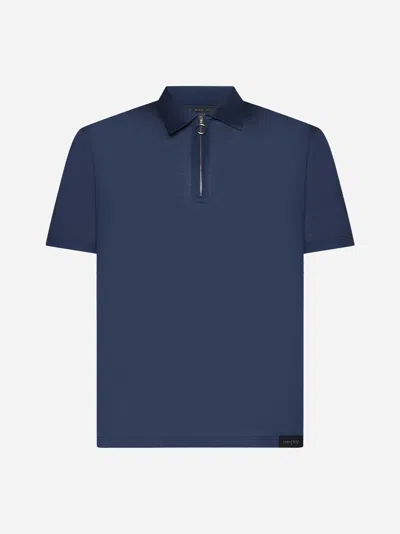 Shop Low Brand Zip-up Cotton Polo Shirt In Dark Navy