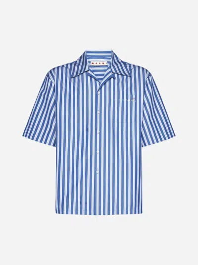 Shop Marni Striped Cotton Shirt In Blue