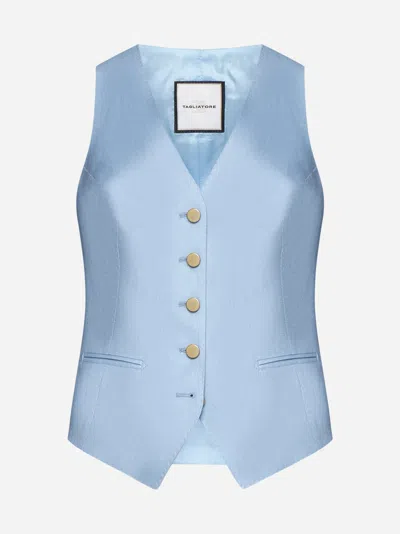 Shop Tagliatore Giselle Linen Waistcoat In Light Blue