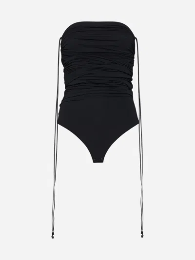 Shop Wolford Fatal Draping Jersey Bodysuit In Black
