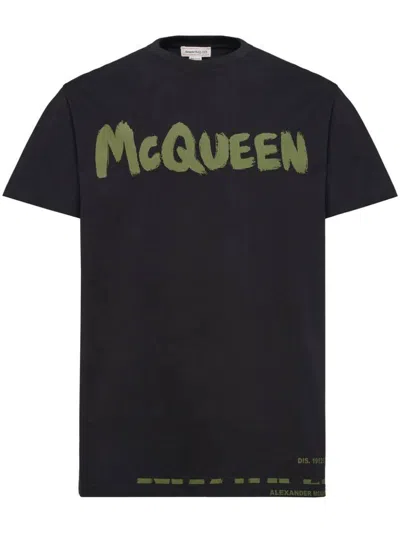 Shop Alexander Mcqueen T-shirts And Polos In Black/khaki